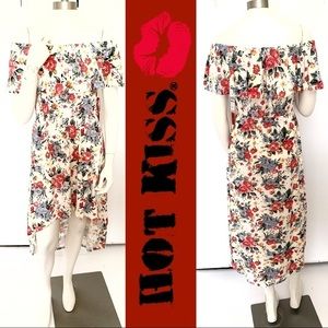 Hot Kiss White Floral Hi Lo Off Shoulder D…